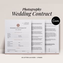 Wedding Photography Client Contract Template, Editable Client Agreement for Photographers Marketing Business form, Canva
