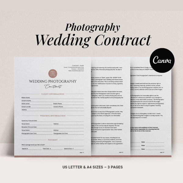 Wedding Photography Client Contract Template, Editable Client Agreement for Photographers Marketing Business form, Canva (1).jpg