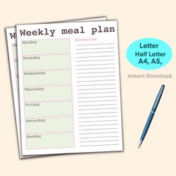 Menu Plan, Weekly Meal Planner, Meal Planner, Grocery List, Meal Planning, Menu Planner, Weekly Menu Planner, Meal Prep,