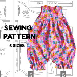 Romper for children pdf pattern for child to fit from 3 month to 2 year, child overalls, children toddler overalls