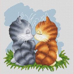 PDF cross stitch pattern, Cat love Cute animal scheme for embroidery, Cat love, Small cross stitch, Digital PDF