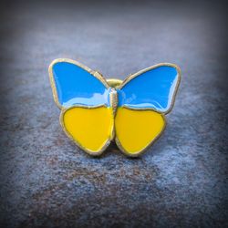 butterfly yellow blue pin,ukraine butterfly pin,handmade enamel brass pins,ukrainian pin,hard enamel pin,ukrainian gift