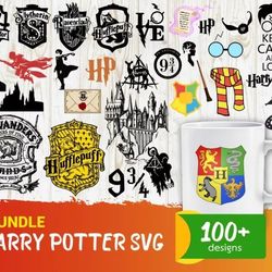 100 harry potter svg bundle  - mega bundle svg, png, dxf, files for print and cricut
