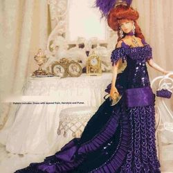 crochet pattern PDF-Victorian Fashion Beaded Ball Gown -Barbie gown crochet vintage pattern-Crochet blueprint