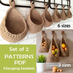 Crochet pattern Hanging wall baskets Vegetable baskets tutorial Set of 2 patterns