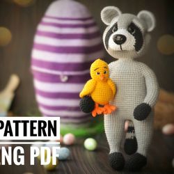 Easter set Big Egg, Chicken, Raccoon crochet pattern, amigurumi raccoon, pattern in English