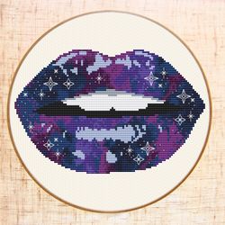 space cross stitch pattern modern cross stitch galaxy lips cross stitch night sky