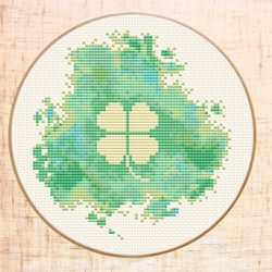 St Patrick's day cross stitch pattern PDF Shamrock cross stitch Four leaf clover