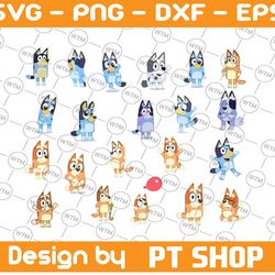 21 designs bluey svg bundle | bluey svg | bluey birthday | bluey party supplies | bluey birthday decorations| dog|png|ep
