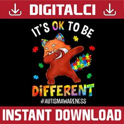 autism awareness dabbing red panda it's ok to be different png sublimation design