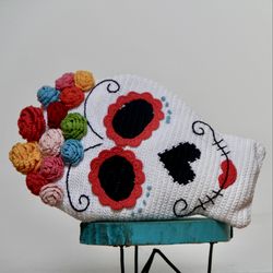 Multicolored sugar skull, Day Of The Dead, throw pillow, themed cushion