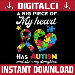 Autism Awareness Daughter Mom Dad, Big Piece Of My Heart PNG Sublimation Design