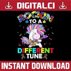 rockin' to a different tune unicorn autism awareness png sublimation design