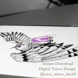 Owl Tattoo Design Owl Tattoo Sketch Owl Tattoo Ideas Owl Tattoo Art, Instant download PDF, JPG, PNG
