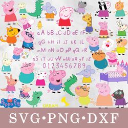 Peppa Pig svg, Peppa Pig bundle svg, png, dxf, svg files for cricut, movie svg, clipart
