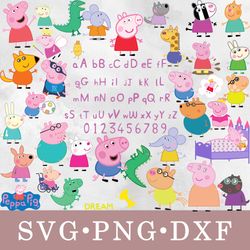 peppa pig svg, peppa pig bundle svg, png, dxf, svg files for cricut, movie svg, clipart