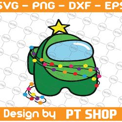 among us christmas tree svg, green among us, impostor, game meme clipart, christmas gift for gamer, svg files for cricut