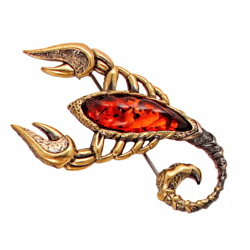 Amber scorpion brooch Egyptian scorpion jewelry gift for men women christmas gift Insect brooch red brooch gold brass