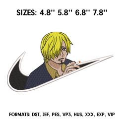 vinsmoke sanji embroidery design file, one piece anime embroidery design, machine embroidery, anime design pes brother