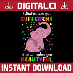 autism elephant what makes you different makes you beautiful png sublimation design