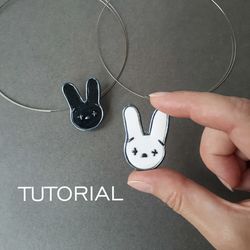 Black and white Bunny pins polymer clay video tutorial , Bunny brooches, pendants or charms