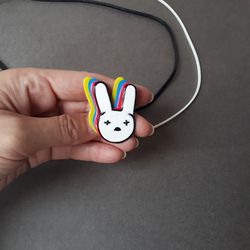 Rainbow Bunny pin polymer clay video tutorial , Bunny brooch, pendant or charm