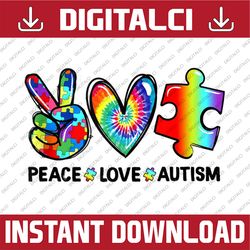 Peace Love Autism Puzzle Ribbon Autism Awareness Day PNG Sublimation Design
