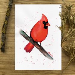 Red cardinal painting, watercolor paintings, handmade home art birds watercolor bird painting by Anne Gorywine