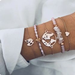 Bangle bracelets - Set of bracelets - boho bracelet - Turtle Bracelet - Pink bracelet with pendants