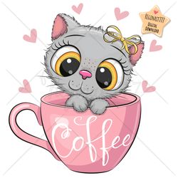 cute cartoon kitten png, cup, clipart, sublimation design, british kitty, print, clip art