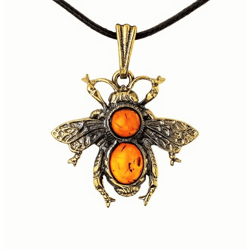 Bee necklace Insect jewelry Amber Bee jewelry Pendant necklace Gold Brass Vintage Style Handmade Summer jewelry for her