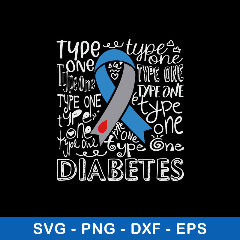 Type 1 Diabetes Grey And Blue Ribbon Typography Svg, Png Dxf Eps File.jpeg