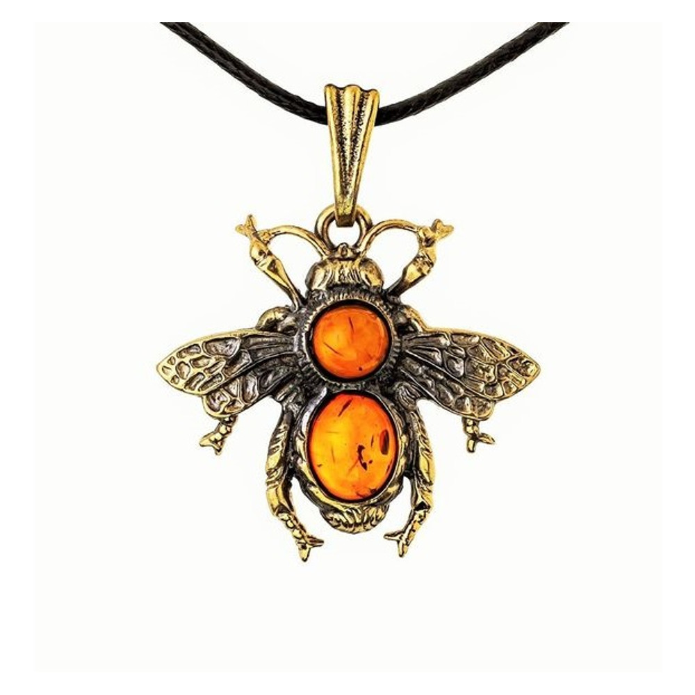 Bee necklace Insect jewelry Amber Bee jewelry Pendant Gold Antique metal Brass on a cord Vintage Style Handmade Summer jewelry gift for her women daughter girlf