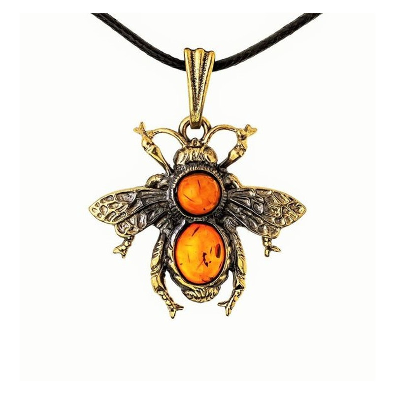 Bee necklace Insect jewelry Amber Bee jewelry Pendant Gold Antique metal Brass on a cord Vintage Style Handmade Summer jewelry gift for her women daughter girlf