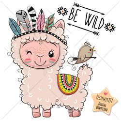 cute cartoon llama png, girl, clipart, alpaca, wild, sublimation design, pink, print, clip art