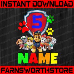paw patrol birthday png- boy's paw patrol birthday png- paw patrol personalized name and age,