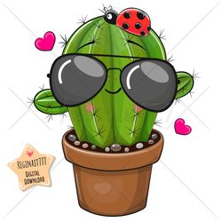 Cute Cartoon Cacti PNG clipart, Glasses, Sublimation Design, Digital clip art