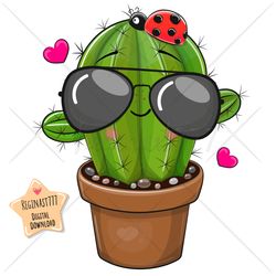 cute cartoon cacti png clipart, glasses, sublimation design, digital clip art