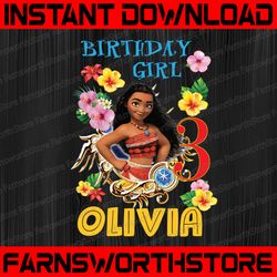 personalized name and ages, moana birthday girl png digital file birthday girl moana family baby girl png.