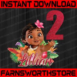 personalized name and ages, moana birthday girl png digital file birthday girl moana family baby girl png,