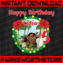personalized name and ages, happy birthday png moana birthday girl digital file birthday girl moana family