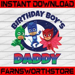 pj masks birthday boy's daddy digital iron on transfer image clip art instant download pj masks png