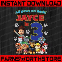 personalized name and ages, paw patrol chase birthday png, paw patrol birthday png family birthday raglan kids family