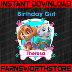 personalized name, paw patrol chase birthday png, birthday girl paw patrol birthday png family birthday raglan kids