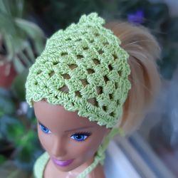 Doll clothes - Doll BANDANA, Green lace bandana headscarf for doll 11.5-12 inch, Tiny crochet bandanas handmade clothes