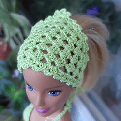 doll clothes - doll bandana, green lace bandana headscarf for doll 11.5-12 inch, tiny crochet bandanas handmade clothes