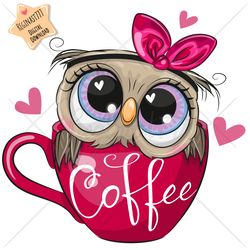 Cute Cartoon Owl PNG, Cup, clipart, Sublimation Design, flowers, print, clip art
