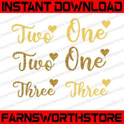 1st 2nd 3rd birthday pink & gold svg png, birthday number svg, one two three birthday, baby girl birthday svg png