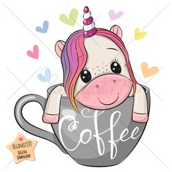 cute cartoon unicorn png, cup, clipart, sublimation design, print, clip art