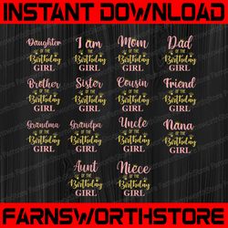birthday girl svg bundle, family svg, birthday svg, family svg, mommy of the birthday girl, daddy, brother, sister,